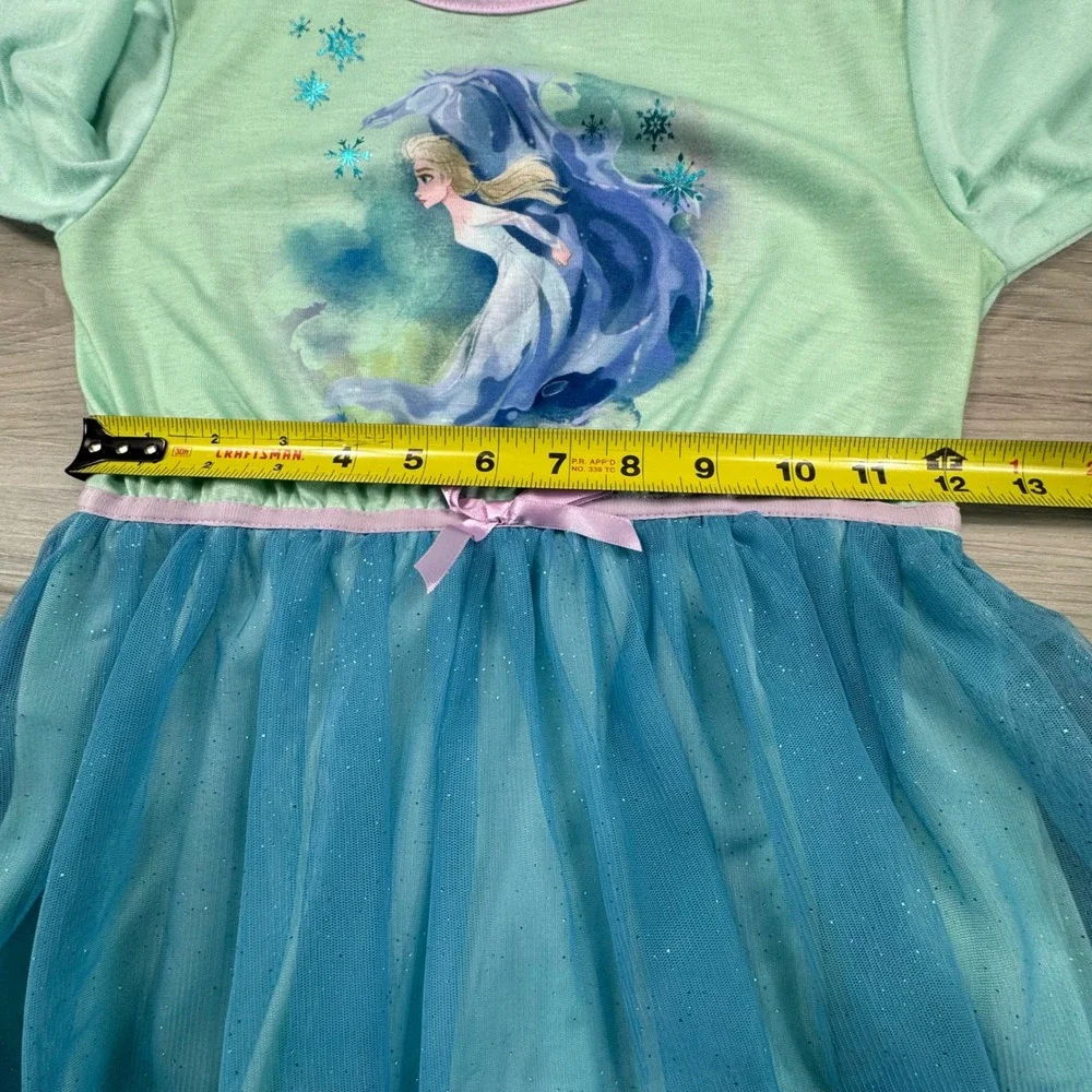 Disney Elsa Frozen Princess Long Sleeve Dress Girls Size 7/8 Blue‎ Sparkle Tulle